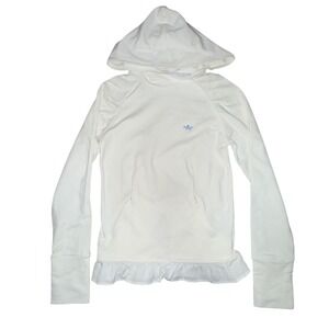 Adidas Y2K White Hoodie Ruffle Hem Logo Sporty Athleisure‎ Women XS
